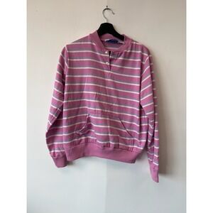 Vintage Goolagong Pullover Sweater Large Pink Striped Snap Front 80s Taiwan